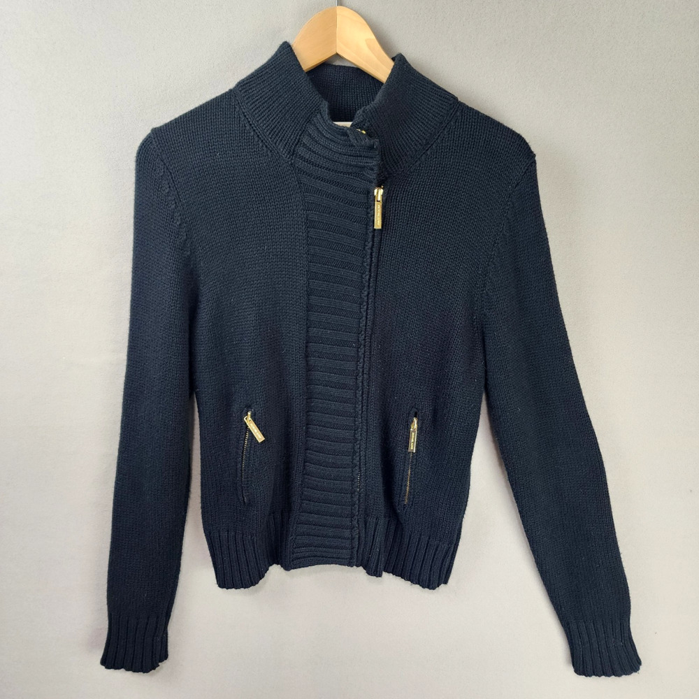 Michael Kors Knit Zip Sweater Jacket Women Size PL Black